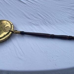 Antique Brass & Wood Bed Warmer – Decorative Fireplace or Colonial Wall Accent